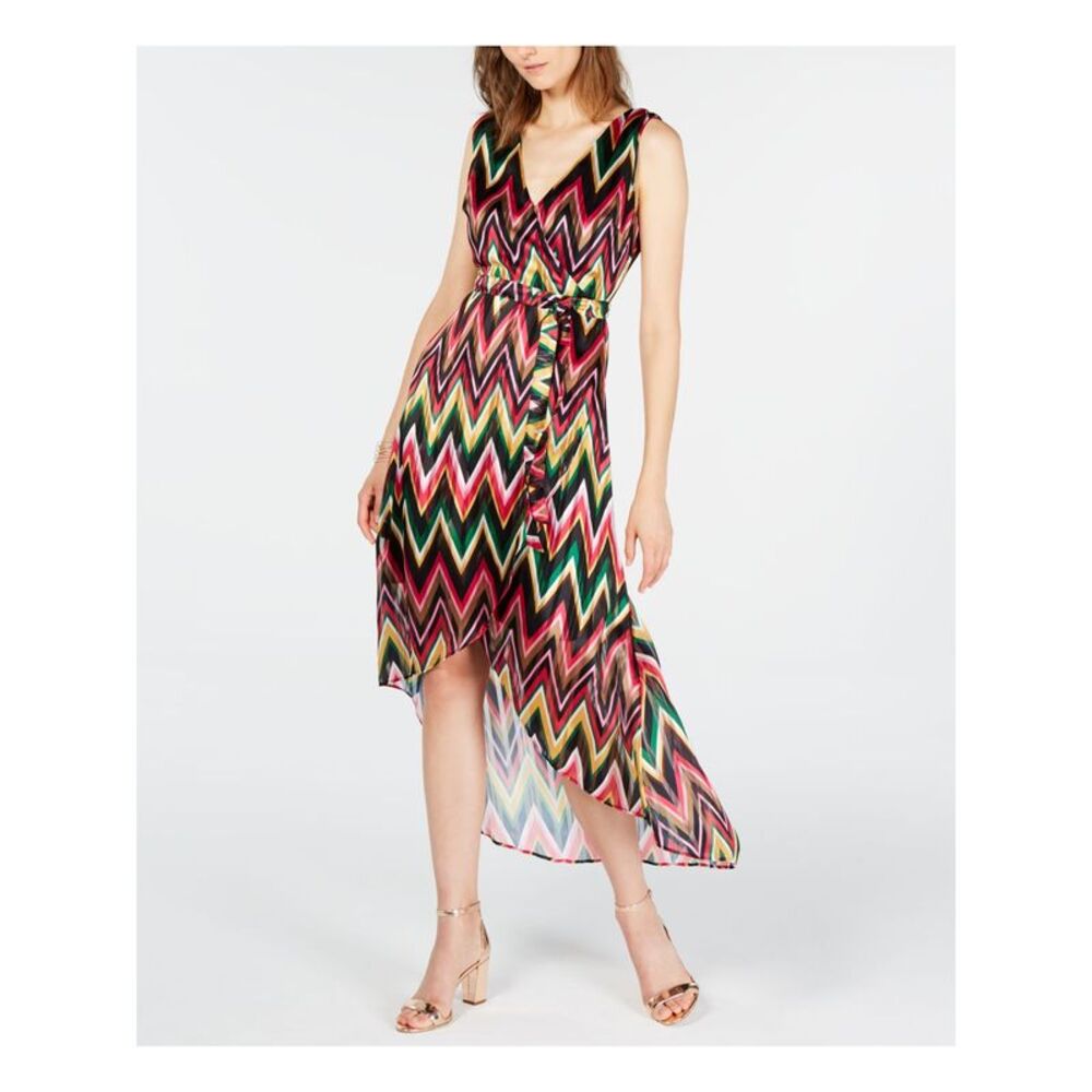 INC Womens Black Printed Sleeveless V Neck Maxi Hi-Lo Dress Size: 6
